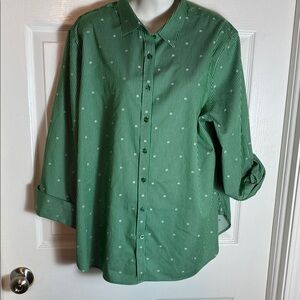 Chico's No Iron Dot Green Pinstripe Shirt Size 18 Chico’s Size 3.5